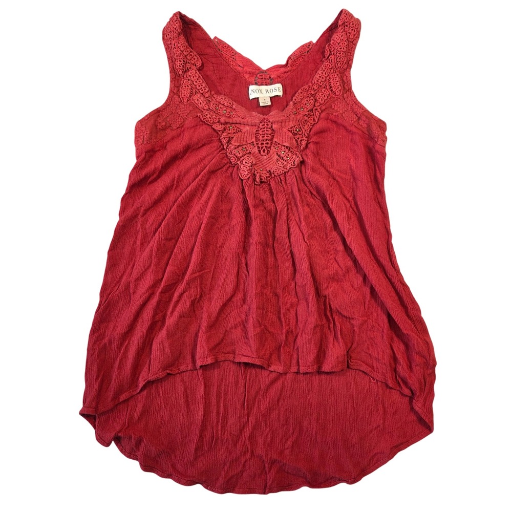 Knox‎ Rose Red Crochet Lace High Low Sleeveless Boho Tank Top S Western Cowgirl